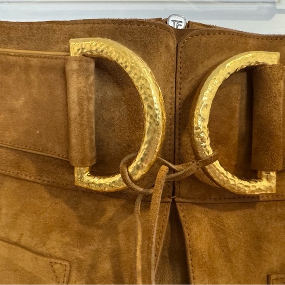 Tom Ford Camel Suede Mini Skort with Gold Double Buckle - Picture 7 of 16